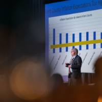 Dr. Paul Isely presenting facts and figures at the West Michigan Economic Forecast